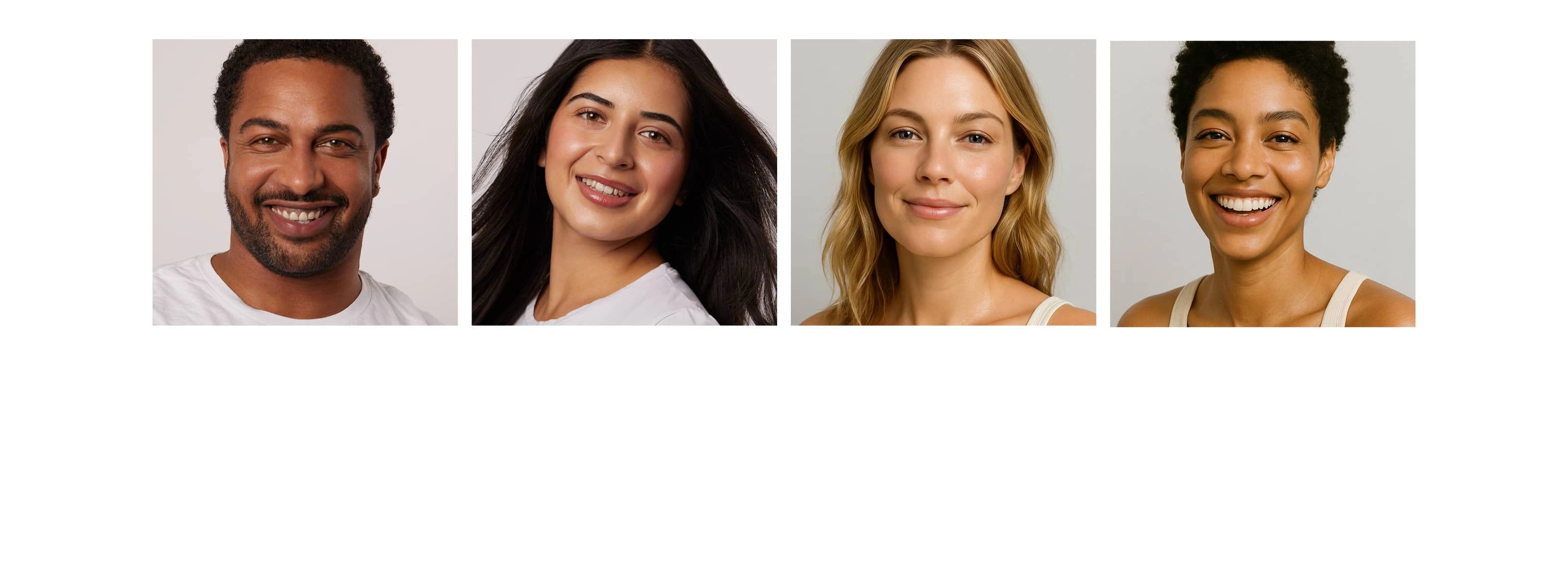 Four diverse models with healthy skin showcasing SIX GLDN skincare
