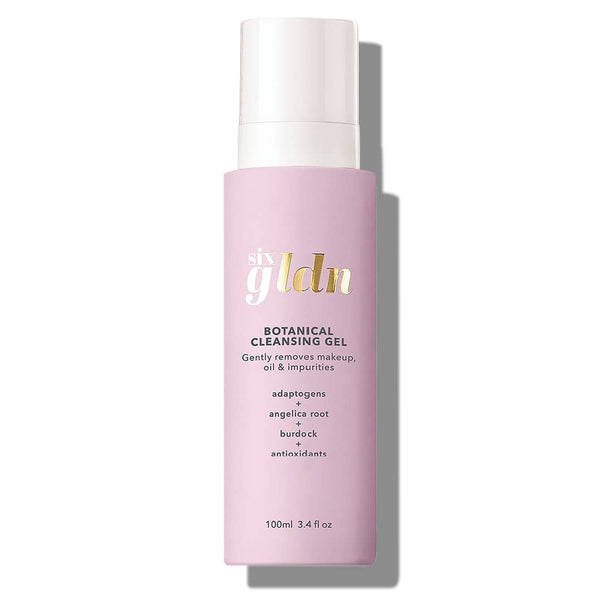 Six Gldn Botanical Cleansing Gel gently removes makeup, oil and impurities. With adaptogens, angelica root, burdock and antioxidants