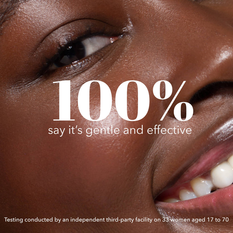 Happy Six Gldn model model washing her face with the consumer test claim over it that says 100% agree the Botanical Cleansing Gel is gentle but effective
