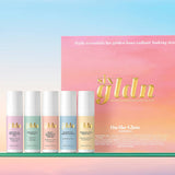 On the Glow Collection of Minis: 15ml Botanical Cleansing Gel, Botanical Toner, Daily Vitamin C Radiance Serum, Essential Moisturizer, Nourishing Face Oil plus a free reusable bag